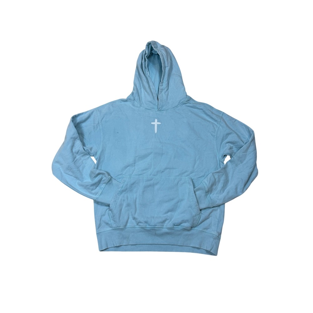 Ringspun Jesus Loves You Hoodie Mens M Light Blue NWT Cross Graphic Sweatshirt